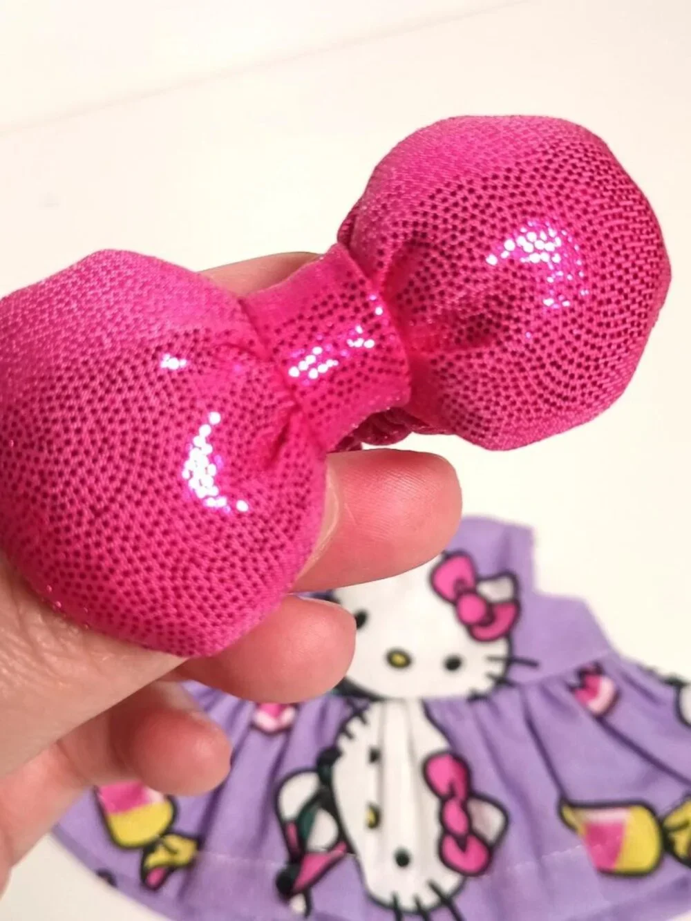 Custom Hello Kitty Dress and Metallic Bow Made to fit Labubu